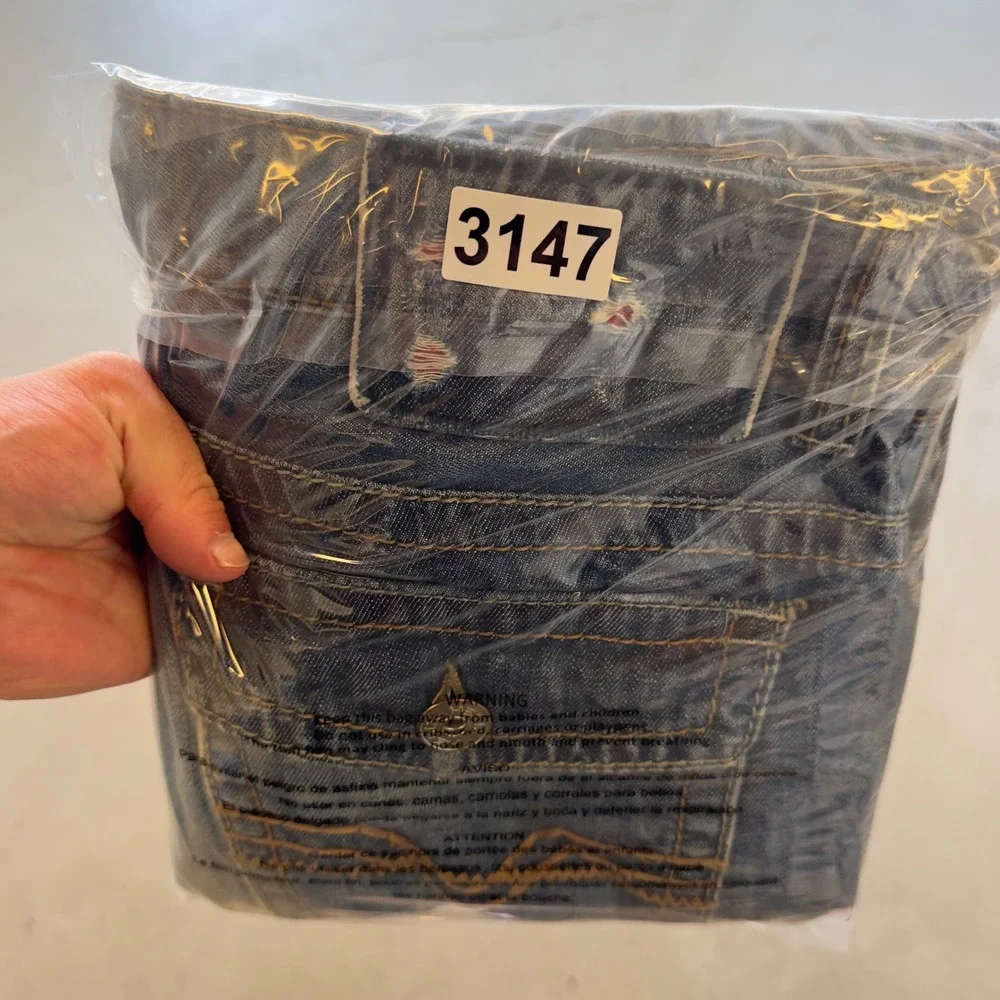 Helix Black Label Mens Straight Leg Distressed Blue Denim Jeans 34x30